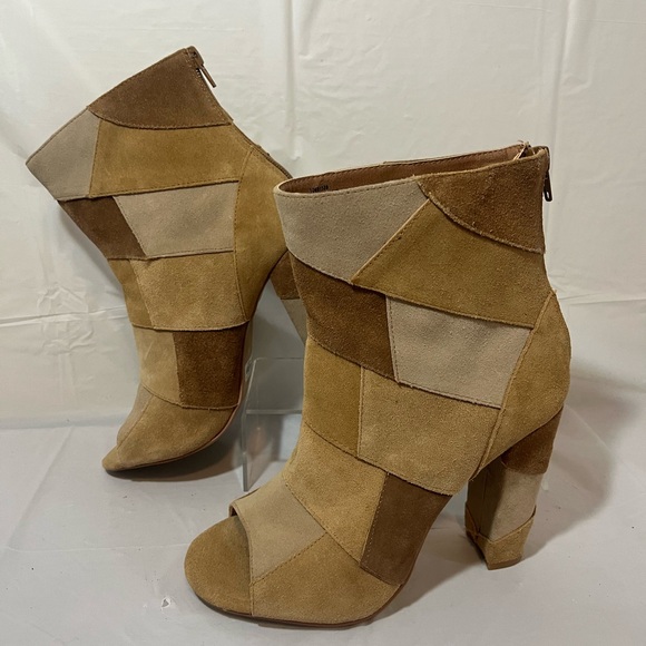 Torrid Boots Patchwork Booties Peep toe Boots Brown Tan Cream Women - Picture 7 of 16